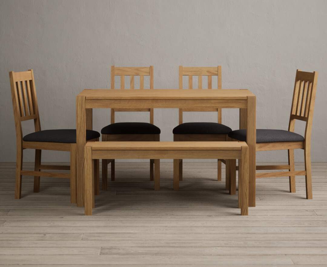York 120cm Solid Oak Dining Table with 4 Oak York Chairs with 2 Oak Benches from Oak Furniture Superstore