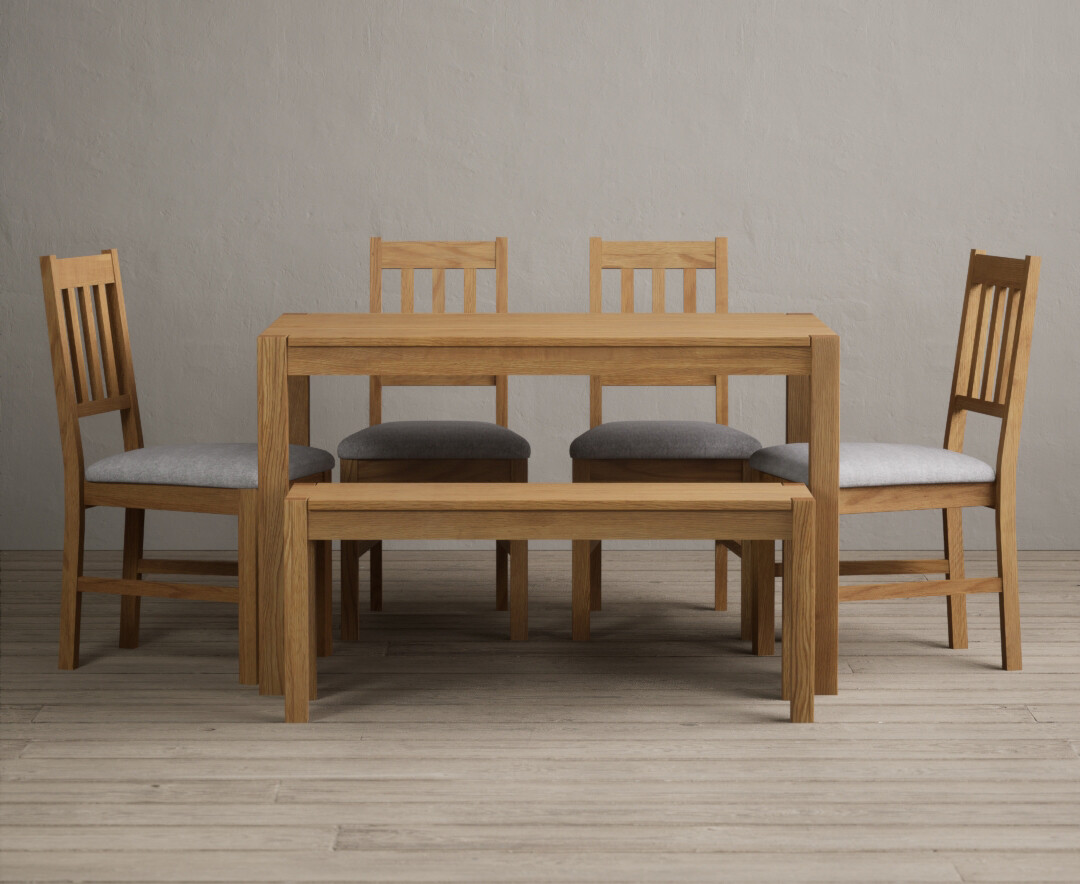 York 120cm Solid Oak Dining Table with 4 Oak York Chairs with 1 Oak Bench from Oak Furniture Superstore
