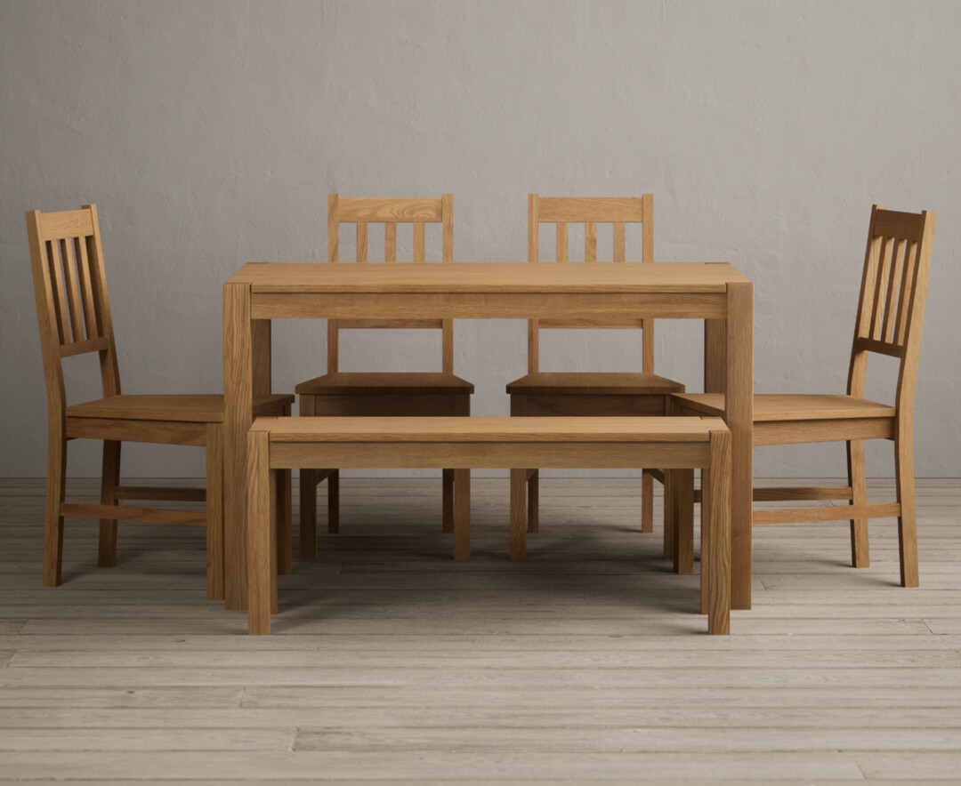 York 120cm Solid Oak Dining Table with 2 Charcoal Grey York Chairs with 1 Oak Bench from Oak Furniture Superstore