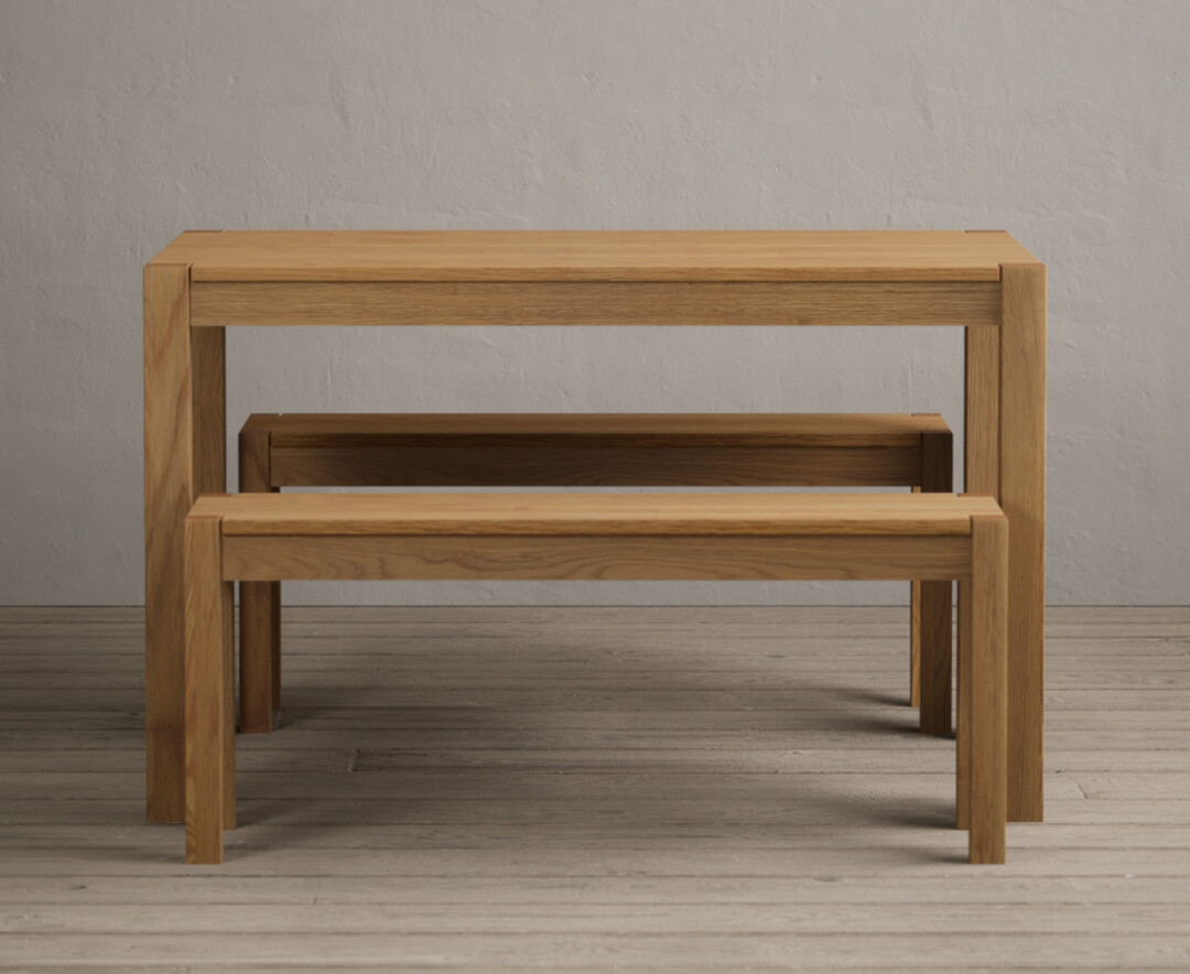York 120cm Solid Oak Dining Table With 2 Oak Benches
