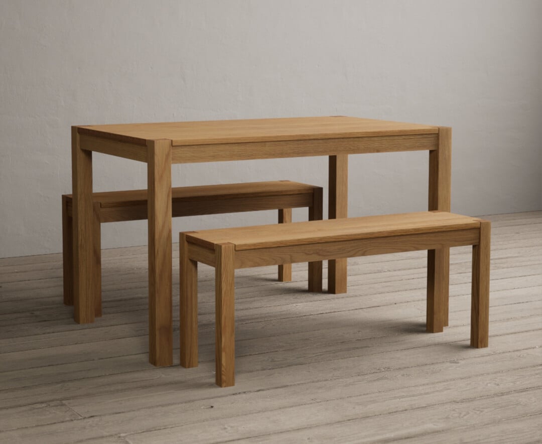 York 120cm Solid Oak Dining Table with 2 Oak Benches