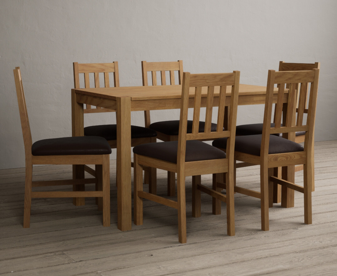 York 120cm Solid Oak Dining Table with 6 Blue York Chairs