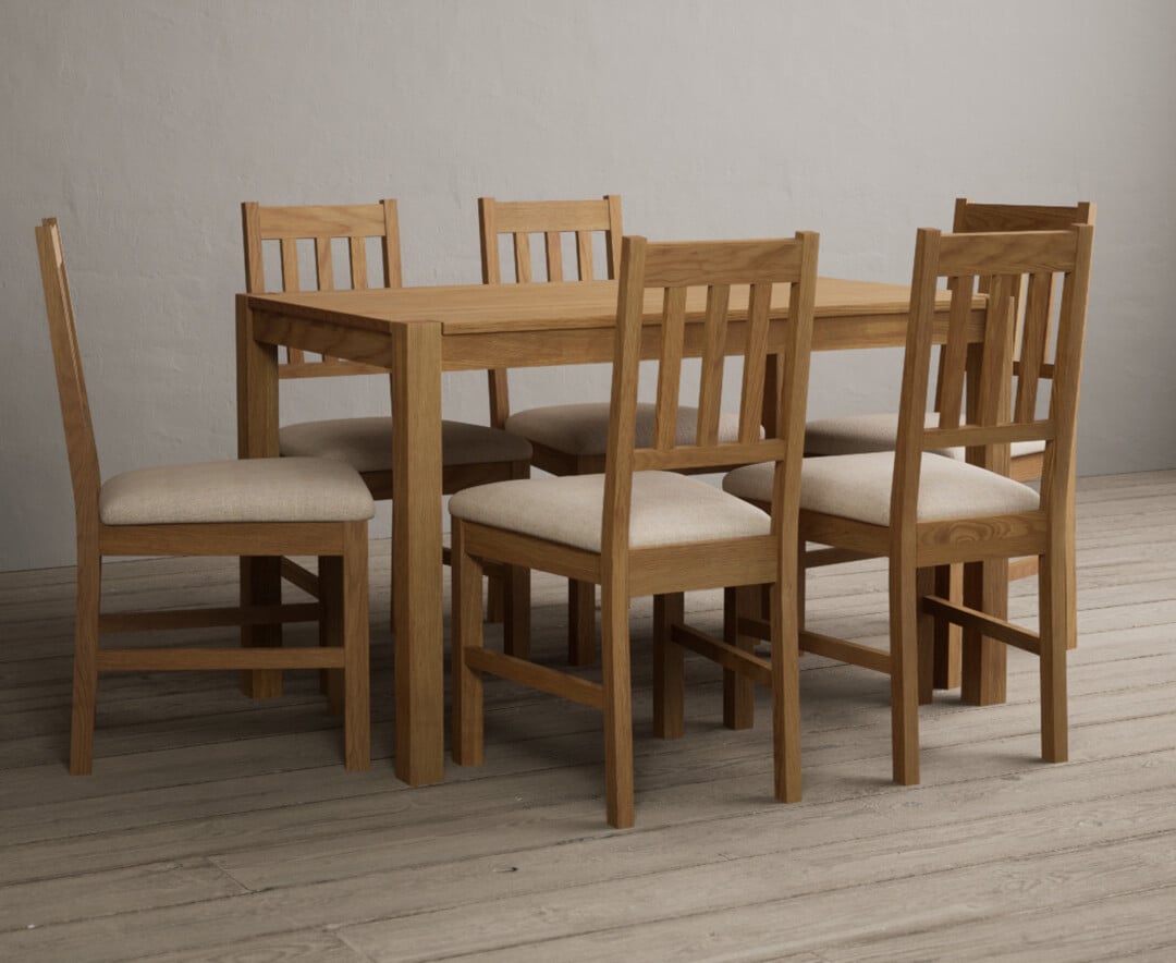 York 120cm Solid Oak Dining Table with 6 Light Grey York Chairs