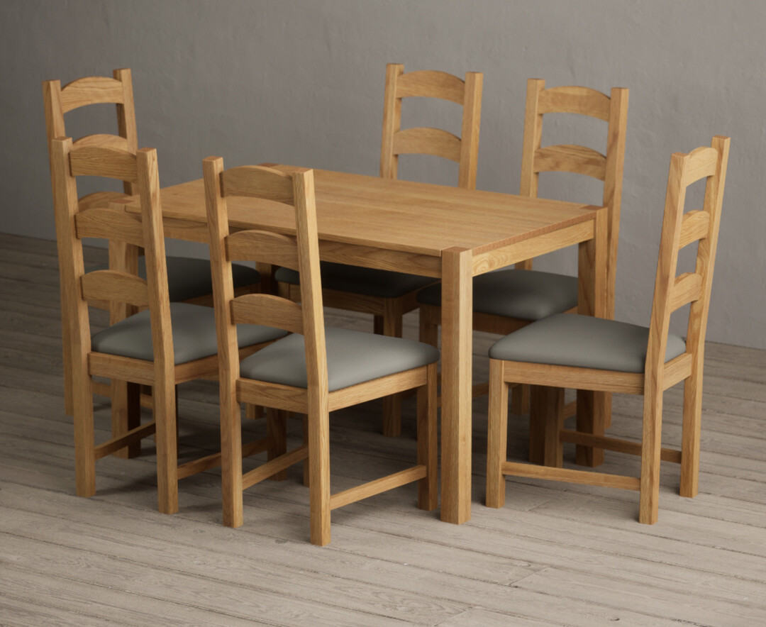 York 120cm Solid Oak Dining Table with 8 Grey Alton Chairs