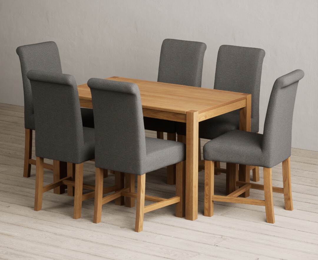 York 120cm Solid Oak Dining Table with 8 Grey Braced Chairs