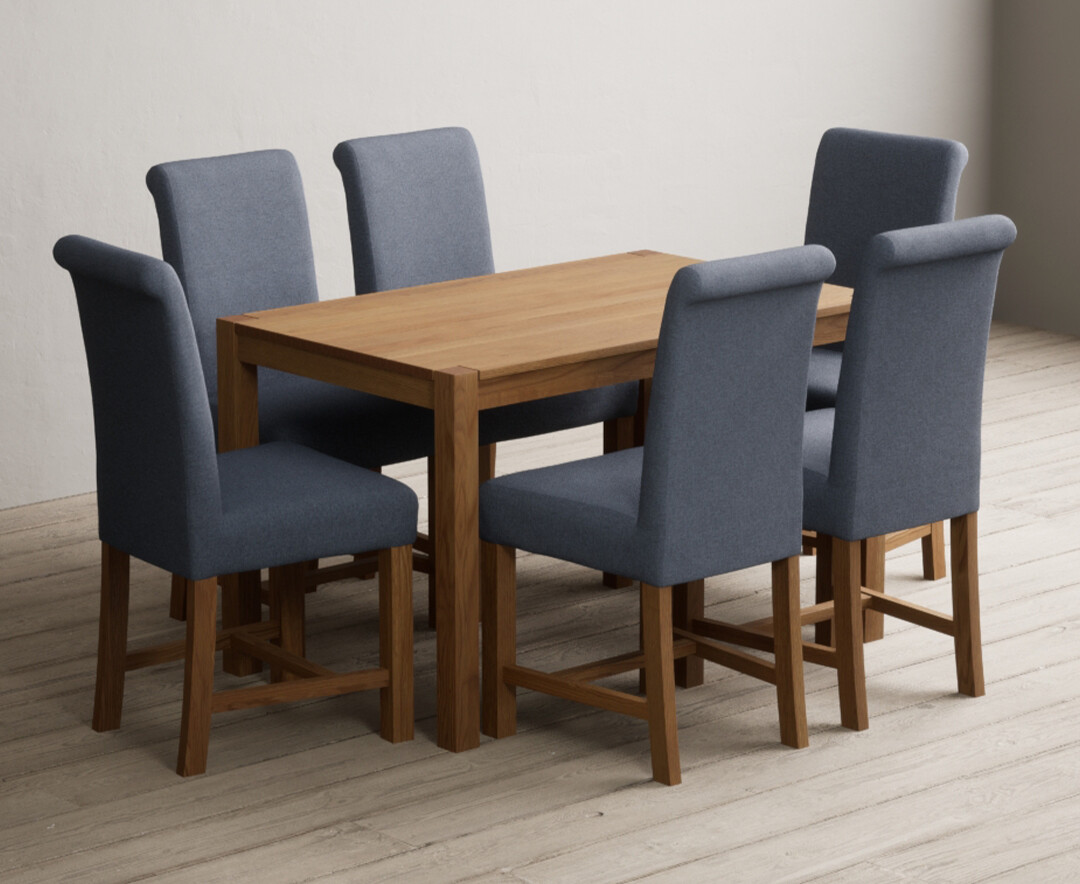 York 120cm Solid Oak Dining Table with 4 Blue Braced Chairs