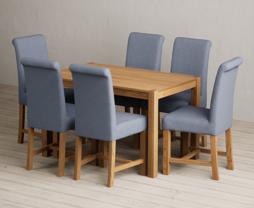 York 120cm Solid Oak Dining Table With 4 Grey Braced Chairs