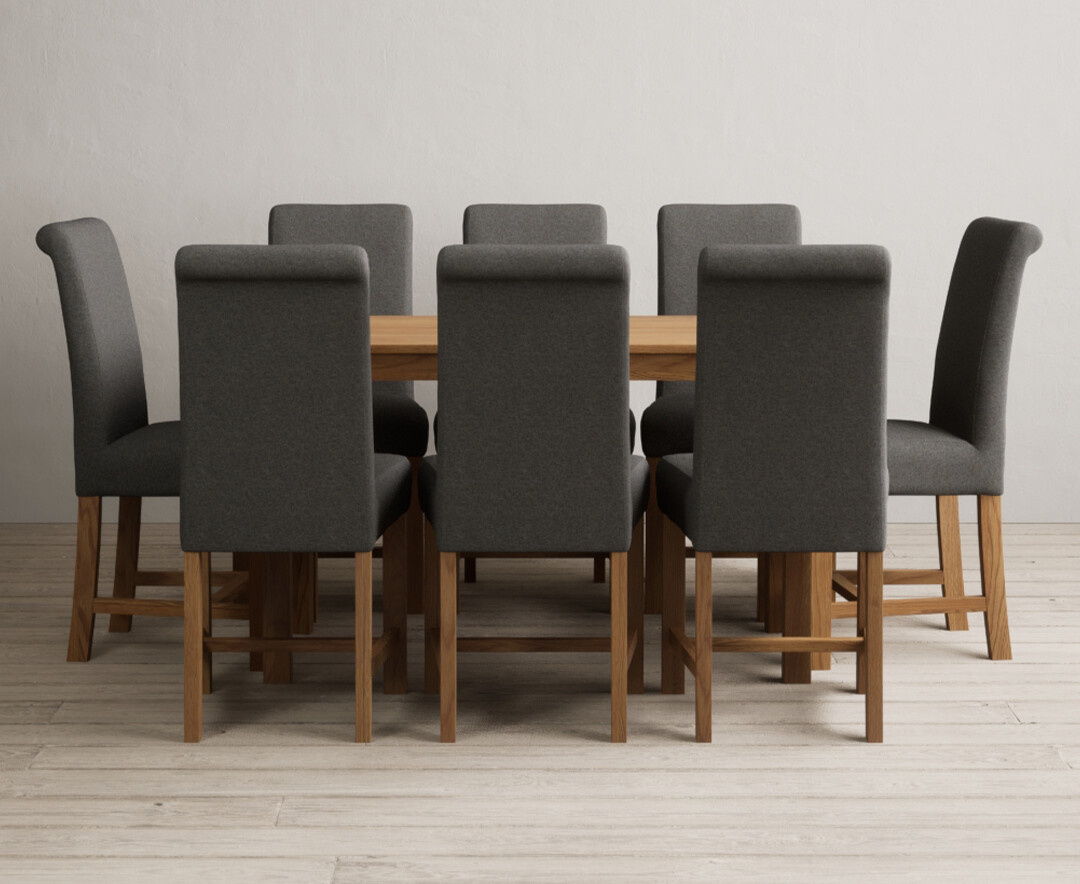 York 150cm Solid Oak Dining Table with 4 Light Grey York Chairs and 2 Oak Benches