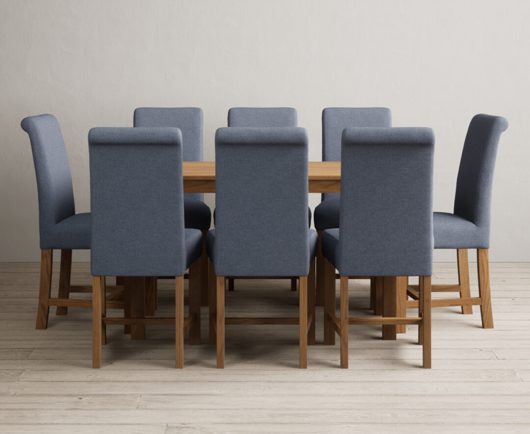 York 120cm Solid Oak Dining Table with 6 Blue Braced Chairs