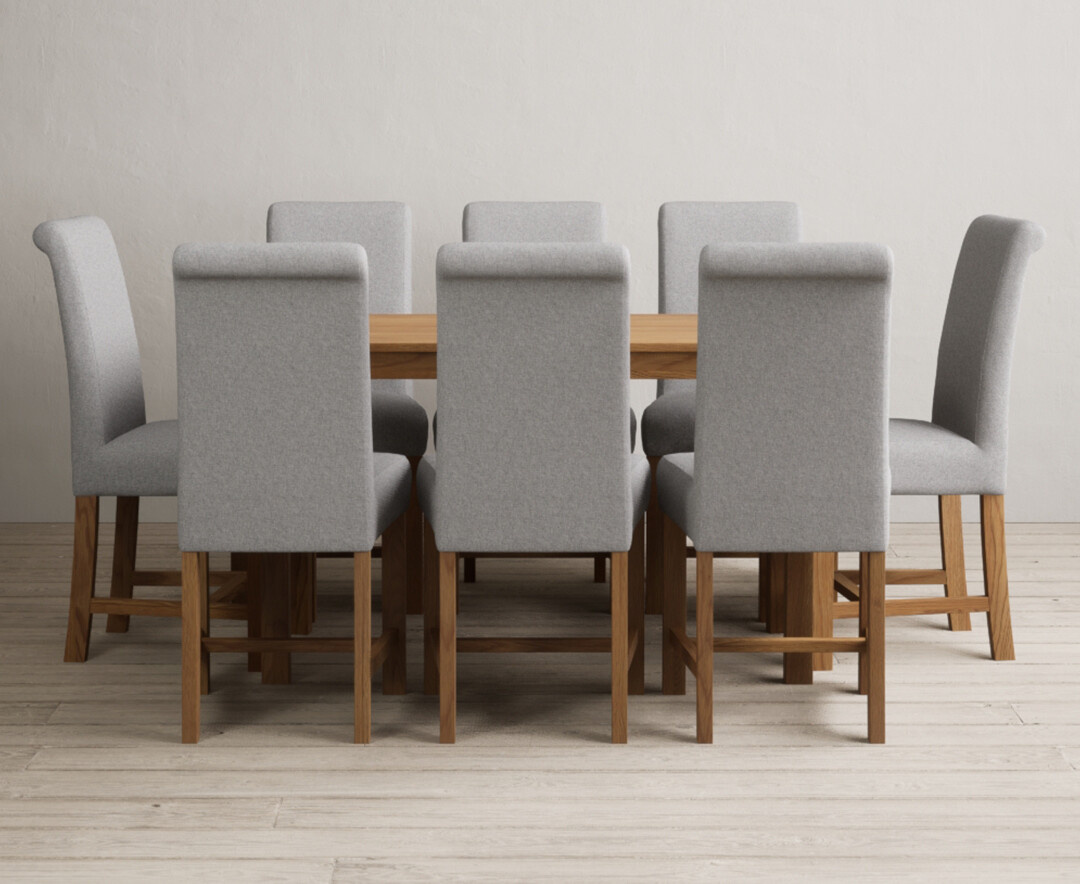 York 120cm Solid Oak Dining Table with 8 Grey Braced Chairs