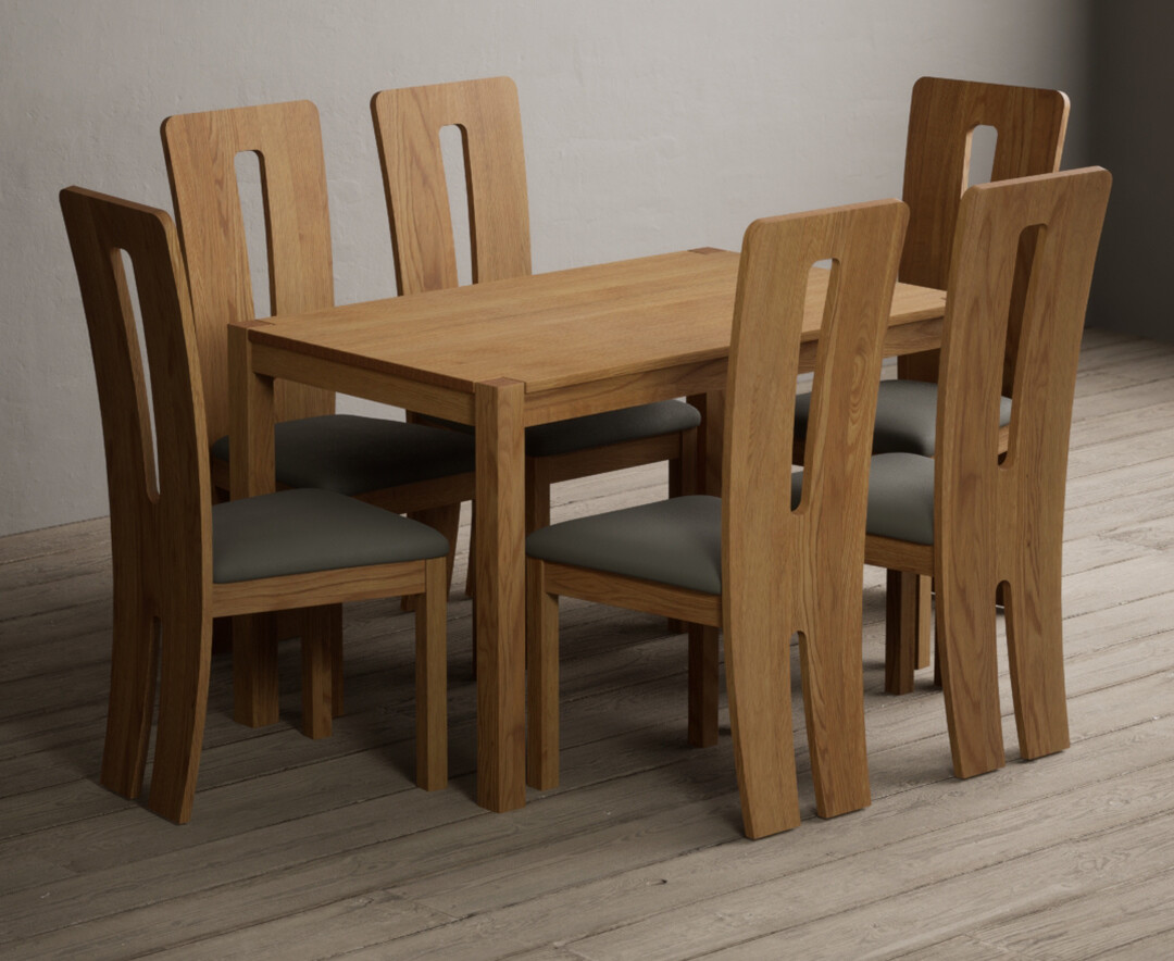 York 120cm Solid Oak Dining Table with 4 Grey Lucca Chairs