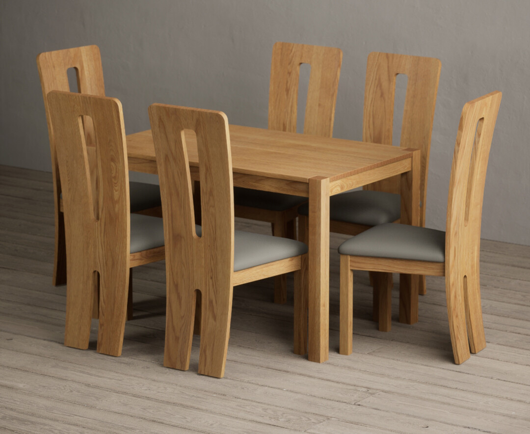 York 120cm Solid Oak Dining Table with 6 Grey Lucca Chairs