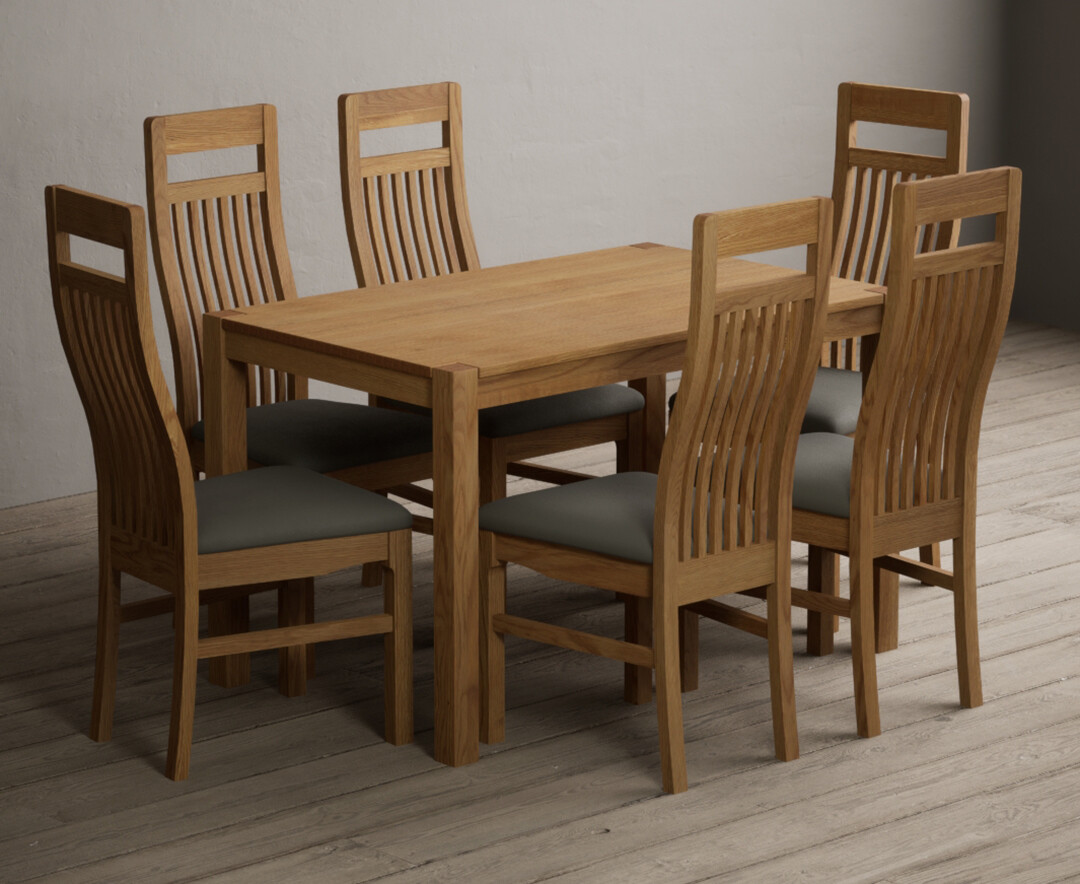 York 120cm Solid Oak Dining Table with 6 Grey Monroe Chairs