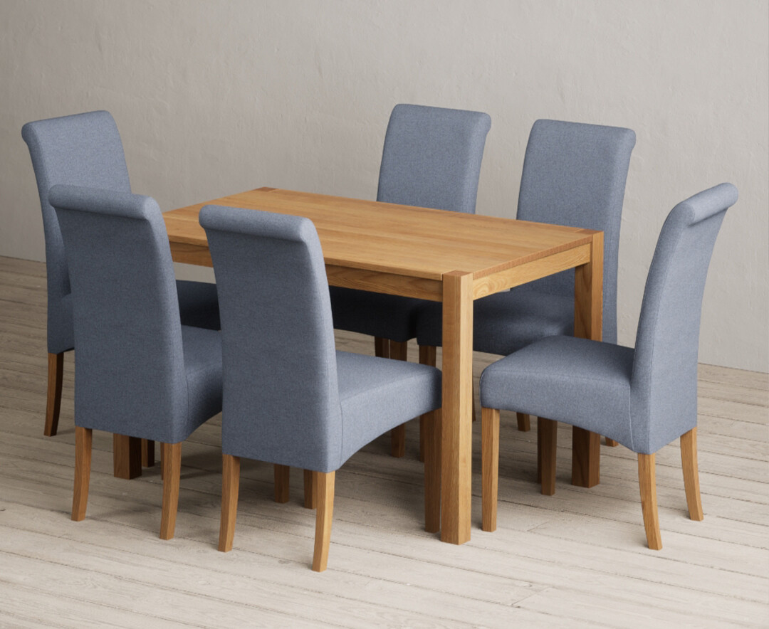 York 120cm Solid Oak Dining Table With 6 Grey Scroll Back Chairs