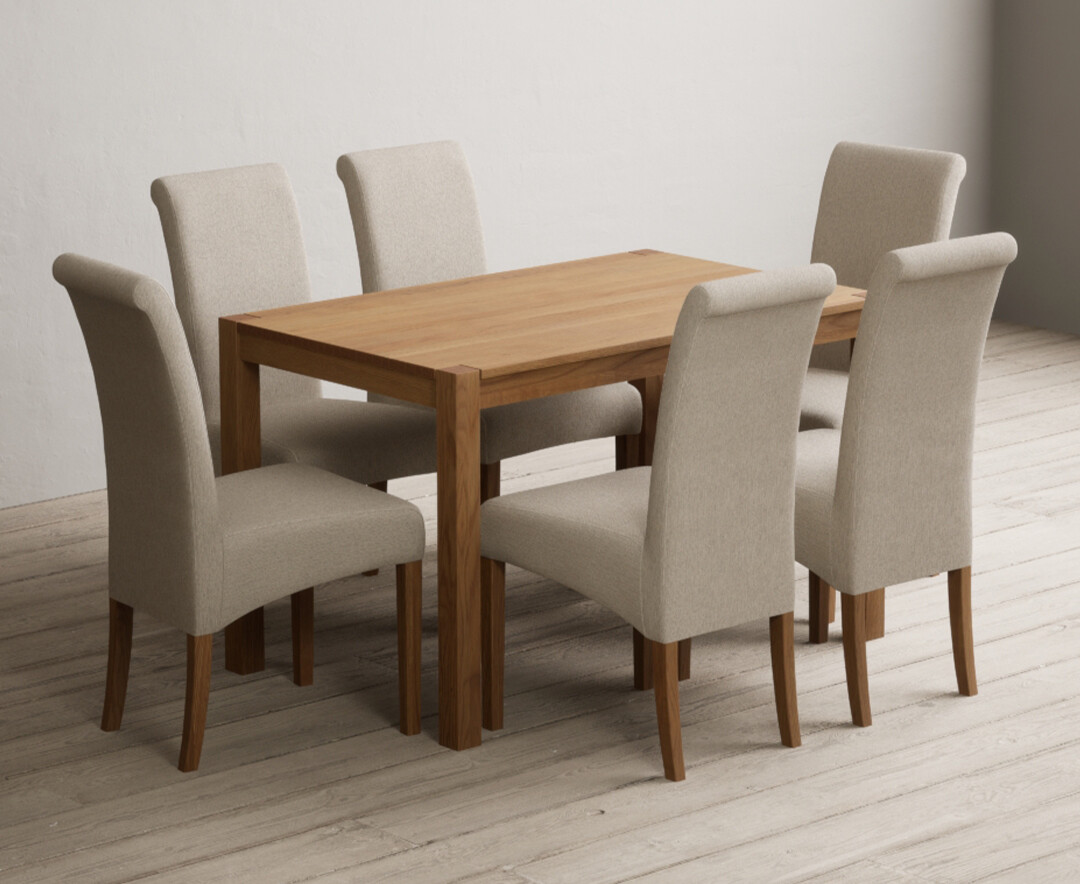 York 120cm Solid Oak Dining Table with 4 Natural Scroll Back Chairs