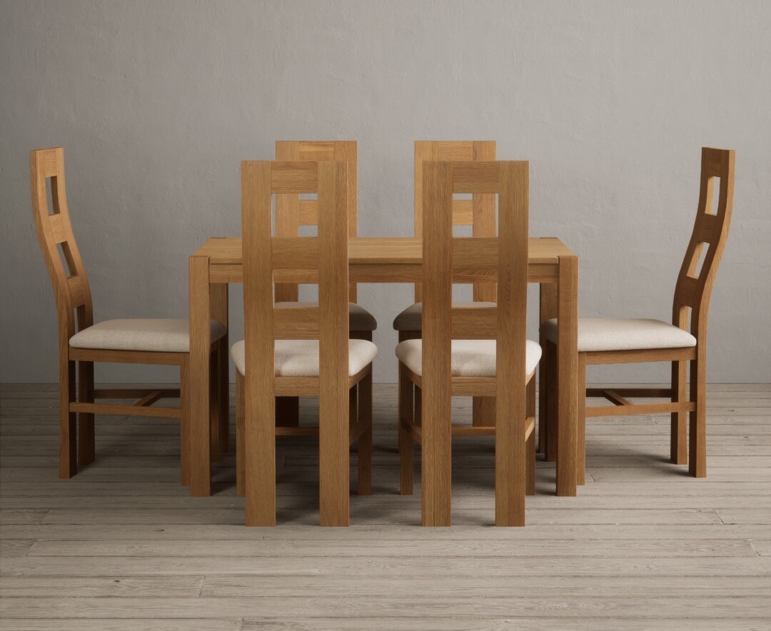 York 120cm Solid Oak Dining Table with 6 Light Grey Natural Chairs