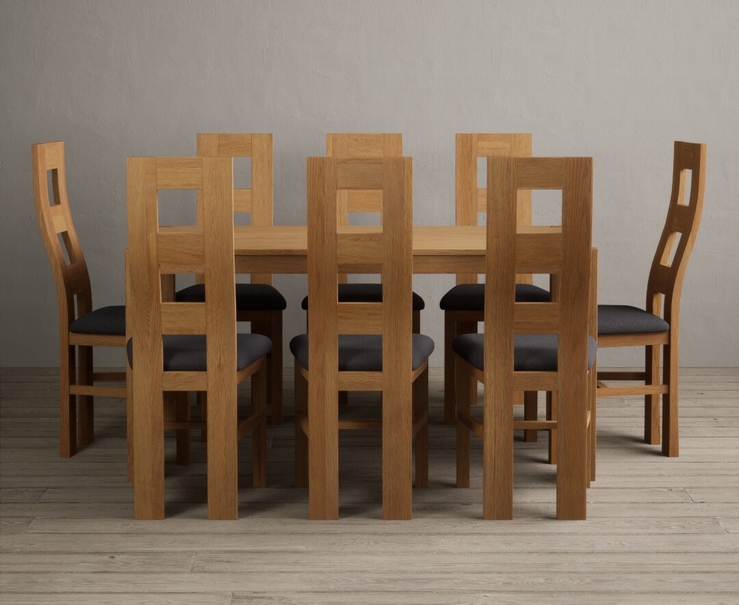 York 150cm Solid Oak Dining Table with 4 Light Grey York Chairs and 2 Oak Benches
