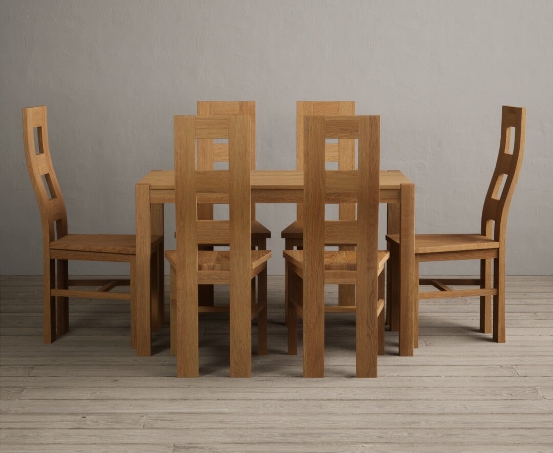 York 120cm Solid Oak Dining Table with 6 Linen Natural Chairs