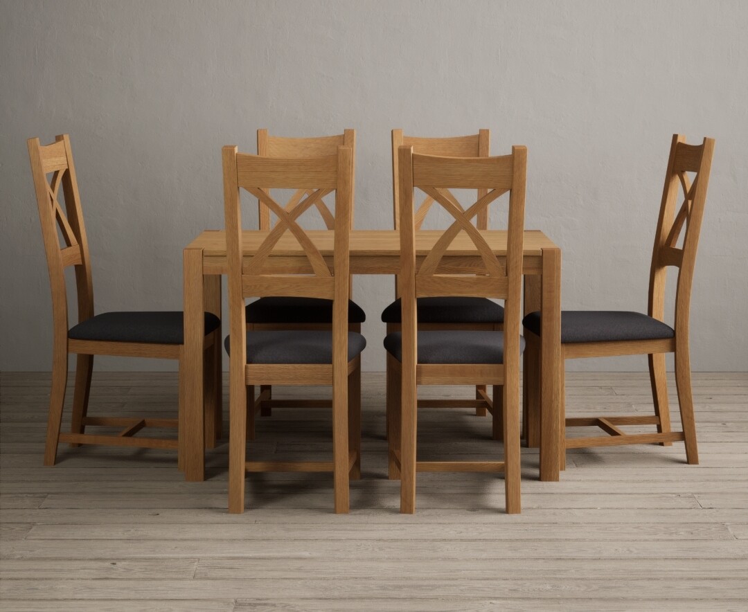 York 120cm Solid Oak Dining Table With 6 Brown Natural Solid Oak Chairs