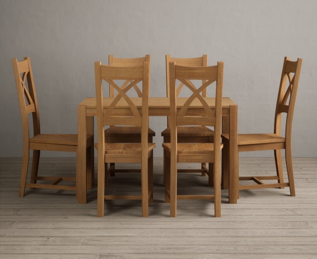 York 120cm Solid Oak Dining Table with 6 Light Grey Natural Solid Oak Chairs
