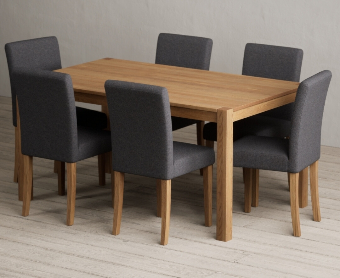 York 150cm Solid Oak Dining Table with 6 Charcoal Lila Chairs