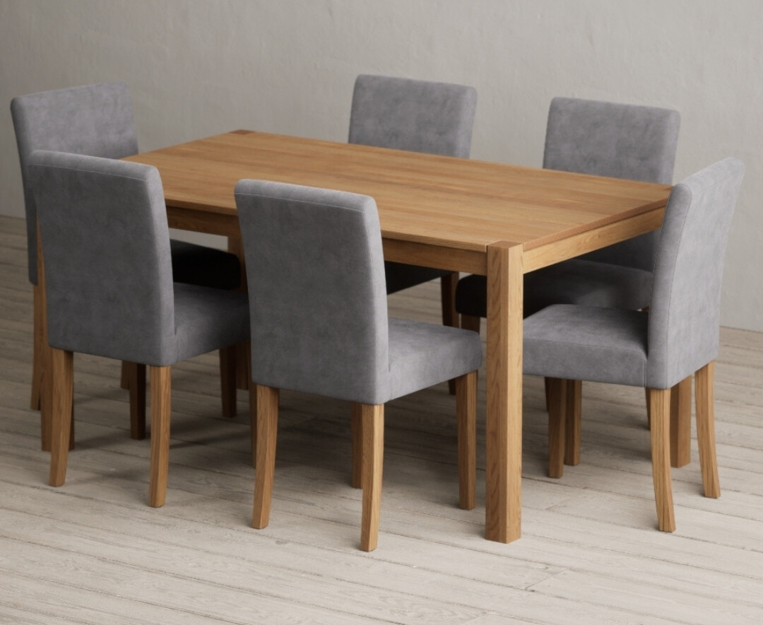 York 150cm Solid Oak Dining Table With 4 Grey Lila Chairs