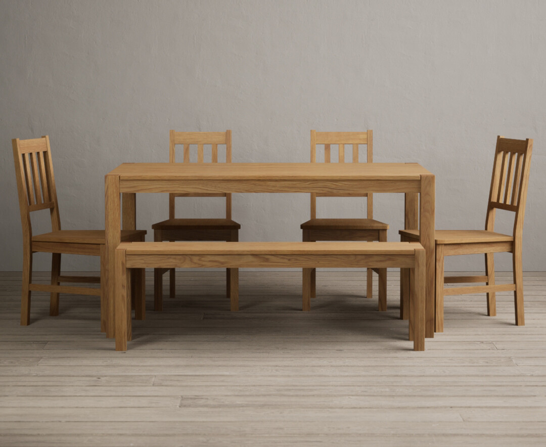 York 150cm Solid Oak Dining Table with 2 Charcoal Grey York Chairs with 2 Oak Benches from Oak Furniture Superstore