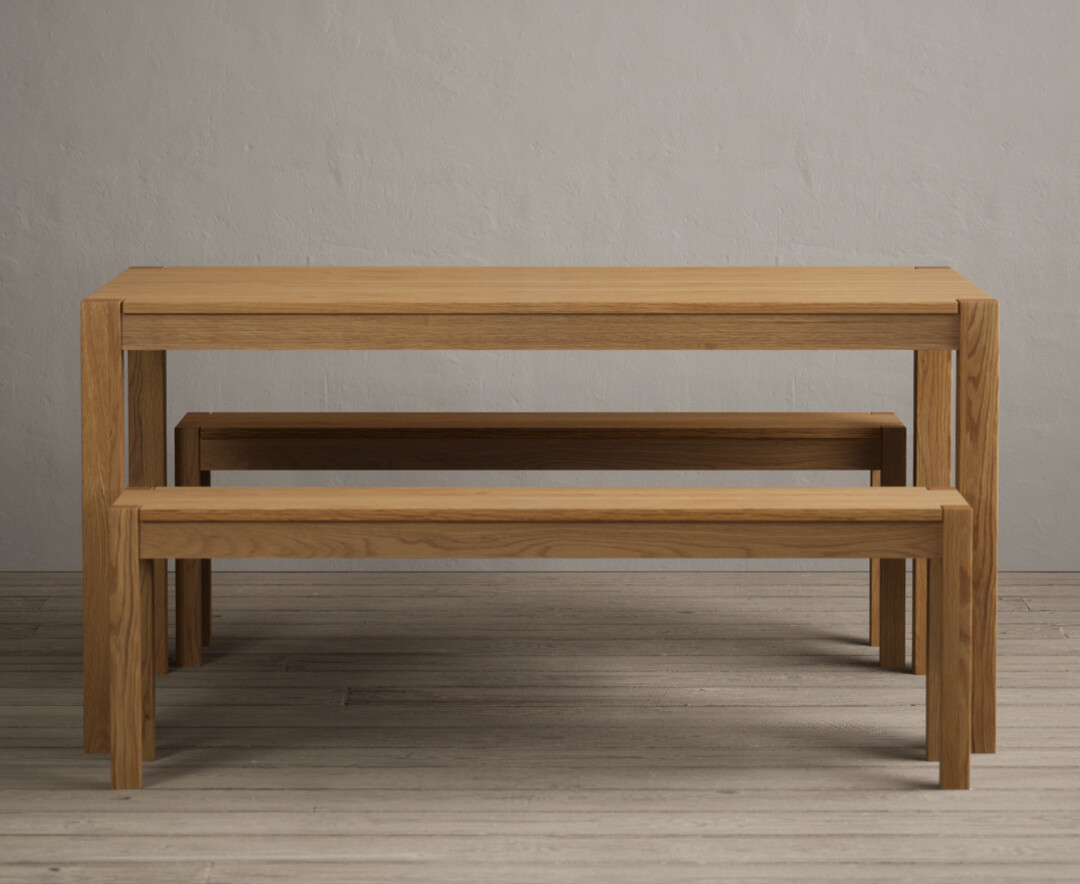 York 150cm Solid Oak Dining Table With 2 Oak Benches