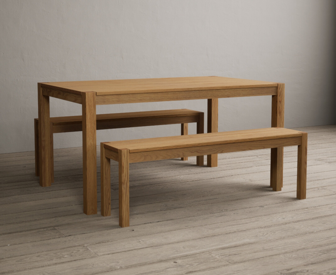 York 150cm Solid Oak Dining Table with 2 Oak Benches thumbnail