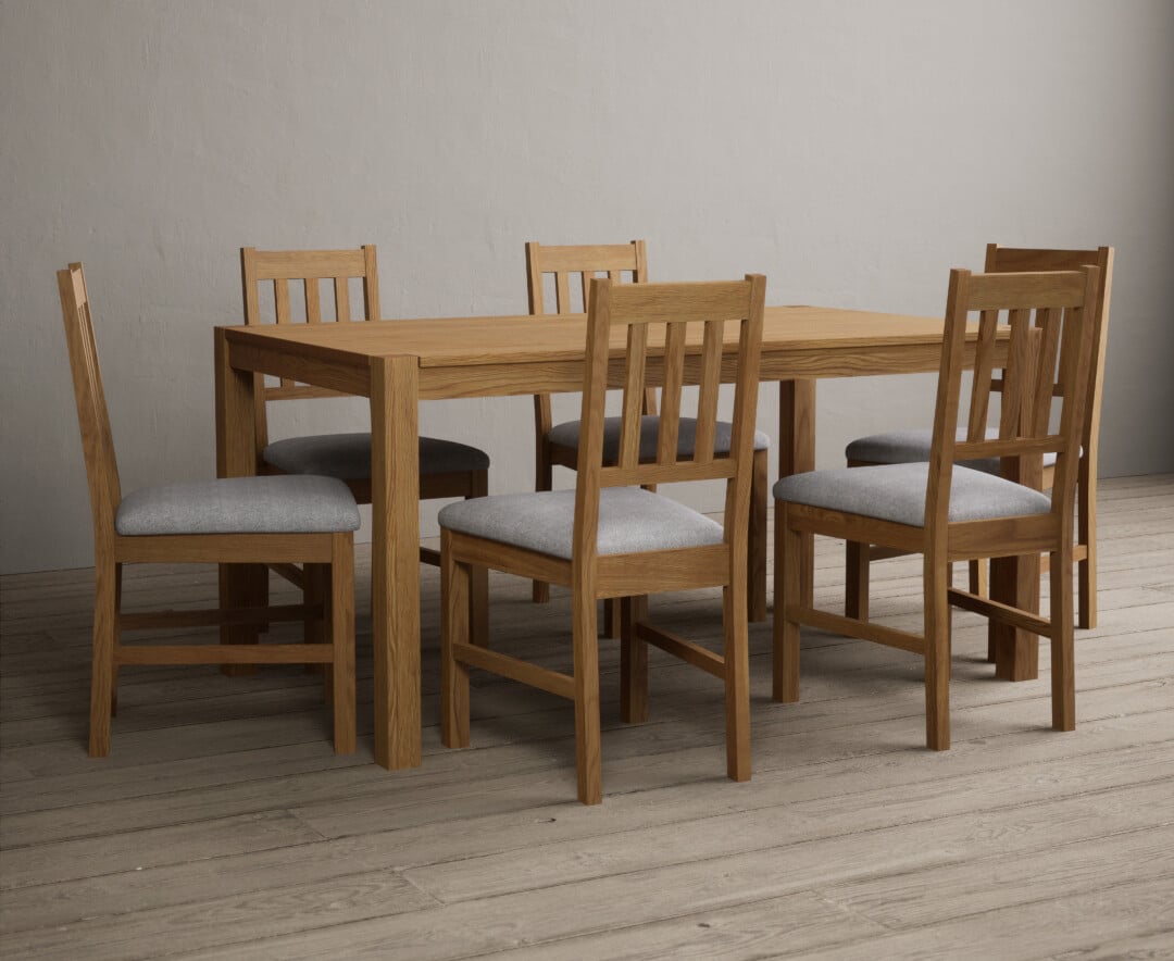 York 150cm Solid Oak Dining Table with 6 Linen York Chairs