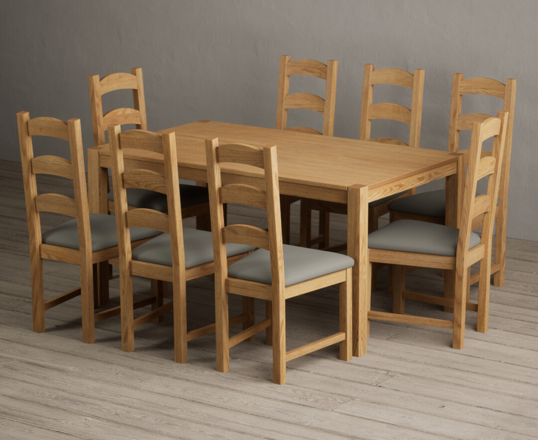 York 150cm Solid Oak Dining Table with 8 Grey Alton Chairs