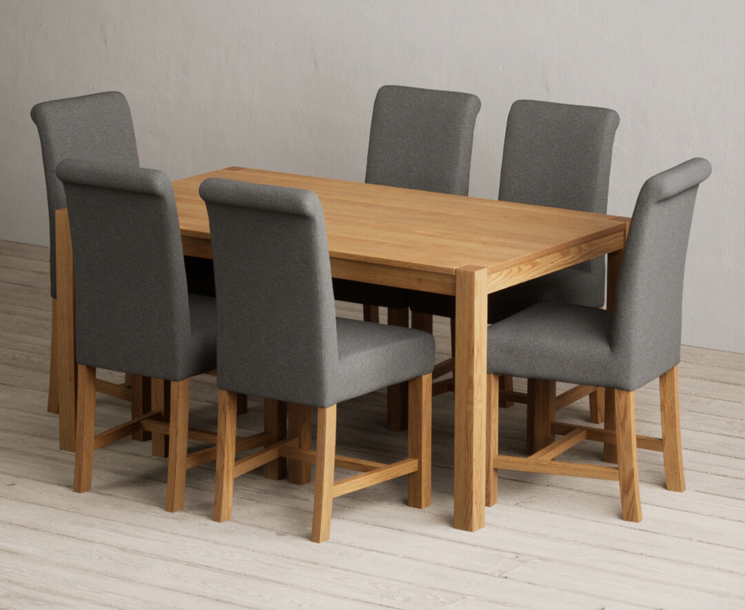 York 150cm Solid Oak Dining Table with 8 Charcoal Grey Braced Chairs