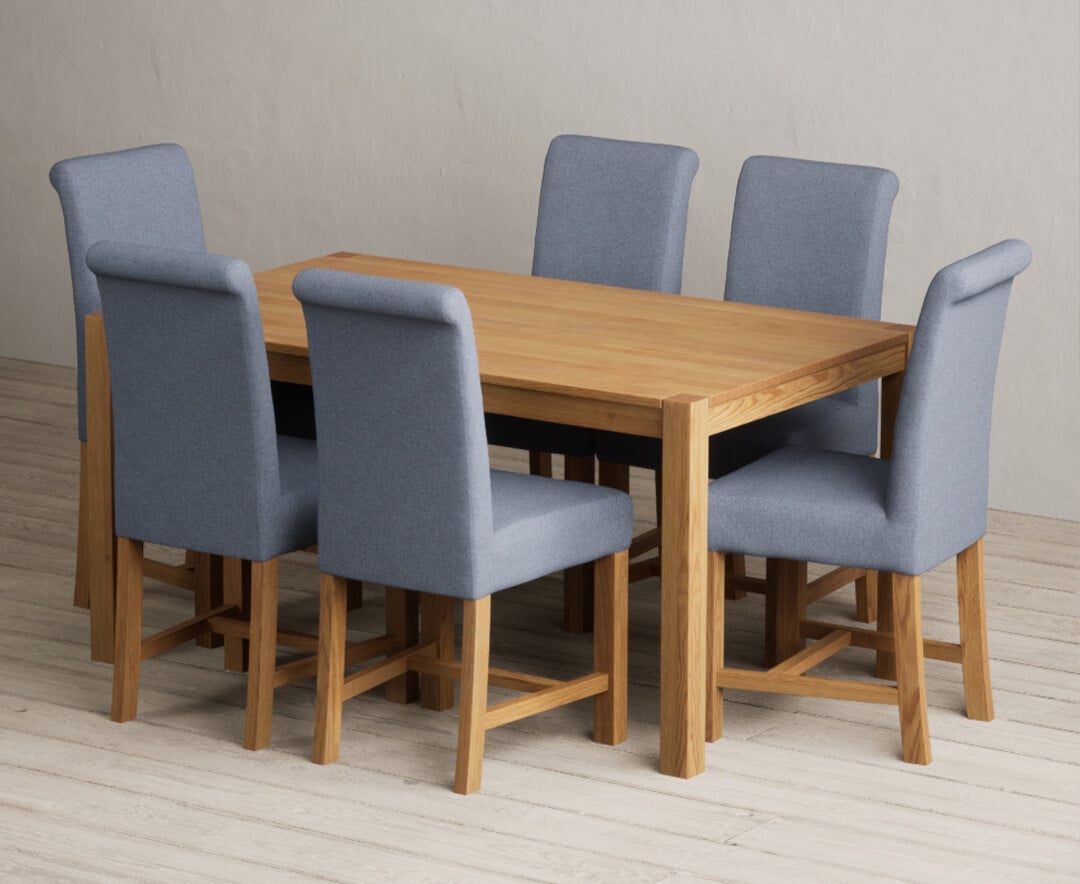 York 150cm Solid Oak Dining Table With 6 Grey Braced Chairs