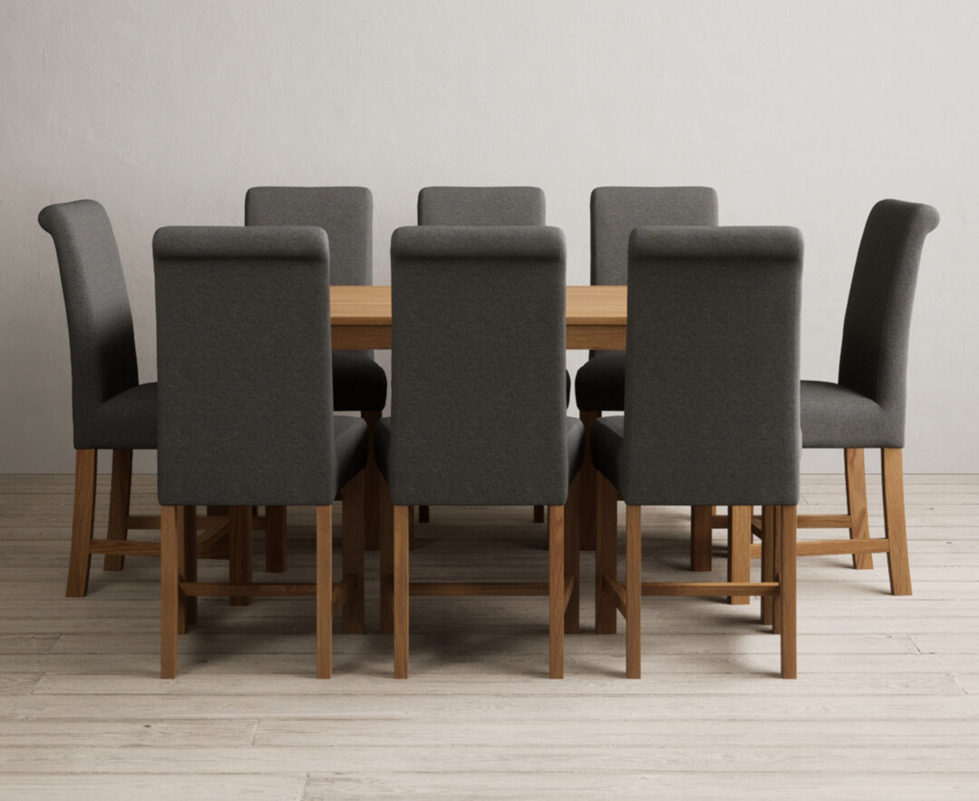 York 150cm Solid Oak Dining Table with 4 Light Grey York Chairs and 2 Oak Benches