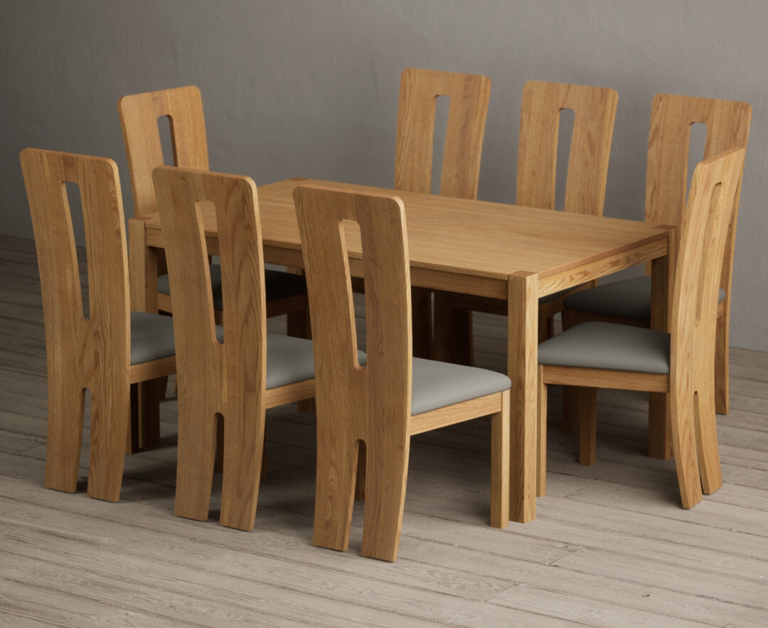 York 150cm Solid Oak Dining Table with 8 Grey Lucca Chairs