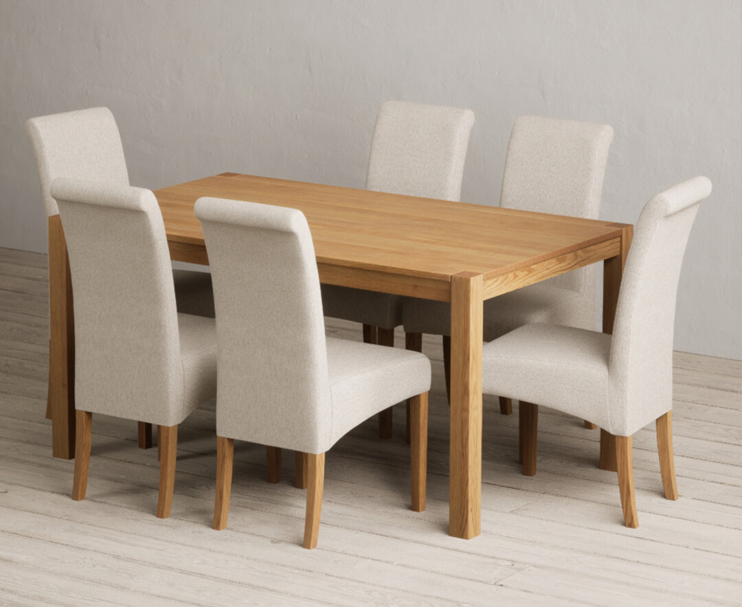 York 150cm Solid Oak Dining Table with 4 Light Grey York Chairs and 2 Oak Benches