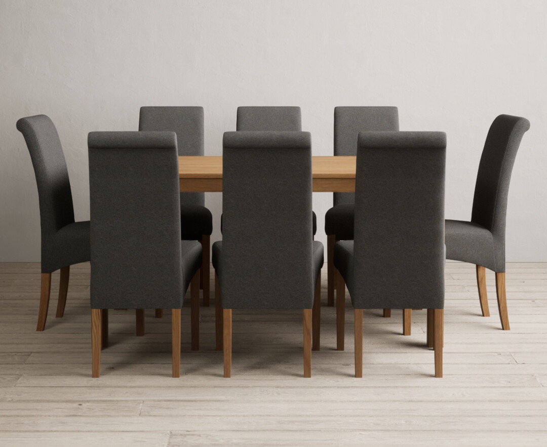 York 150cm Solid Oak Dining Table with 4 Light Grey York Chairs and 2 Oak Benches