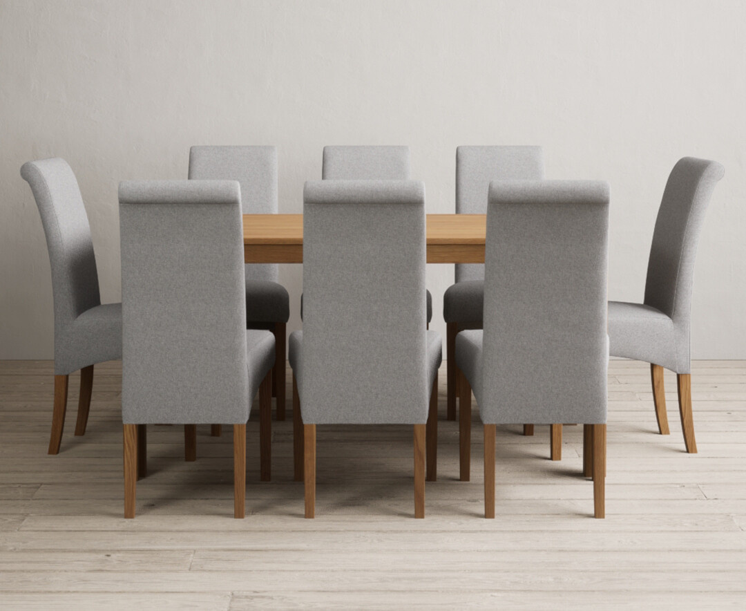 York 150cm Solid Oak Dining Table with 4 Light Grey York Chairs and 2 Oak Benches