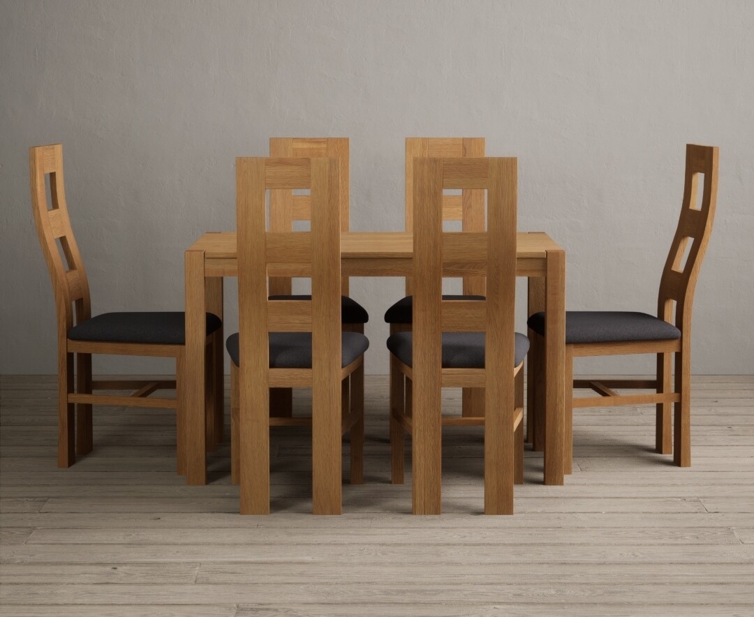 York 150cm Solid Oak Dining Table with 4 Light Grey York Chairs and 2 Oak Benches