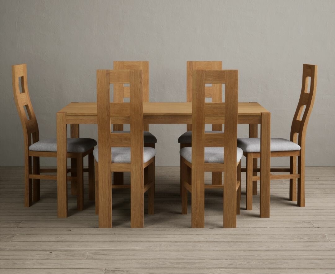 York 150cm Solid Oak Dining Table with 4 Light Grey York Chairs and 2 Oak Benches
