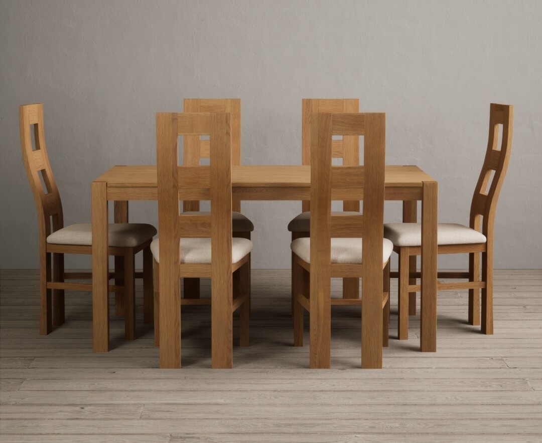 York 150cm Solid Oak Dining Table with 8 Linen Natural Chairs
