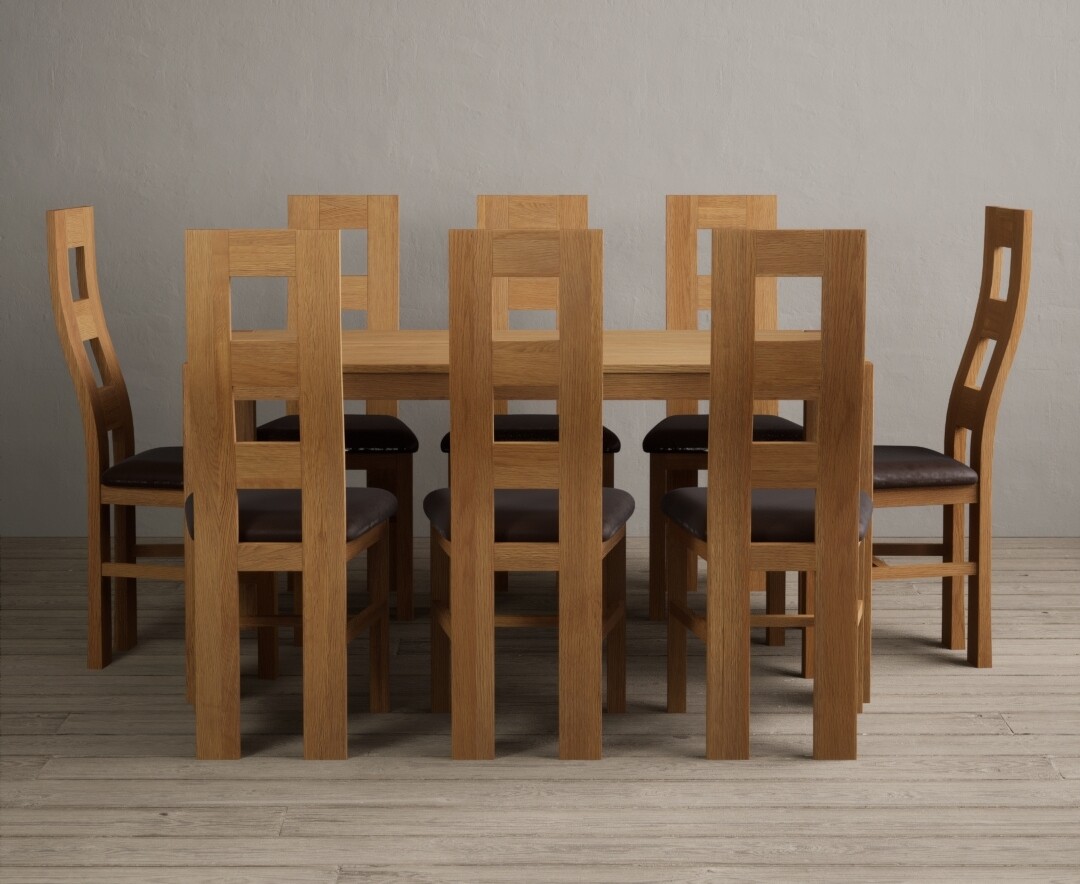 York 150cm Solid Oak Dining Table with 8 Blue Natural Chairs