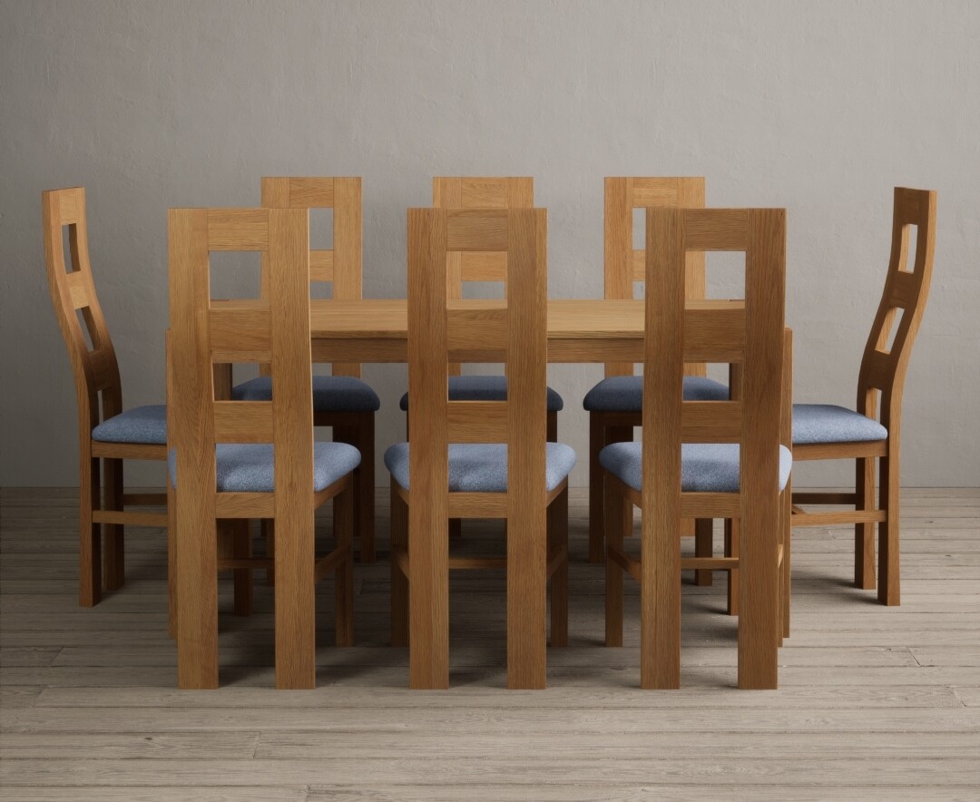 York 150cm Solid Oak Dining Table with 8 Linen Natural Chairs