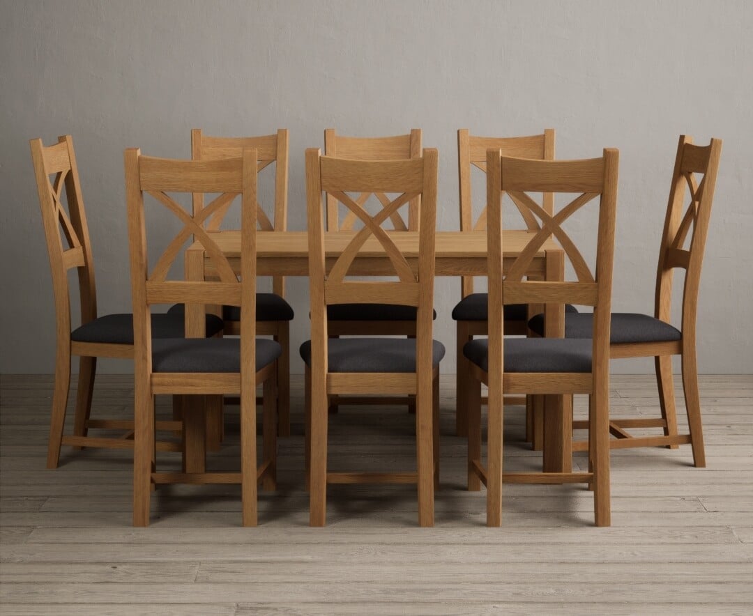 York 150cm Solid Oak Dining Table With 8 Linen Natural Solid Oak Chairs