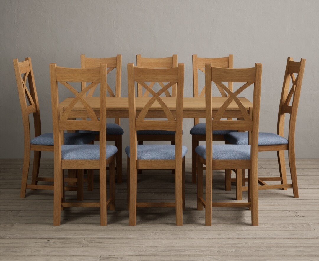 York 150cm Solid Oak Dining Table with 8 Linen Natural Solid Oak Chairs