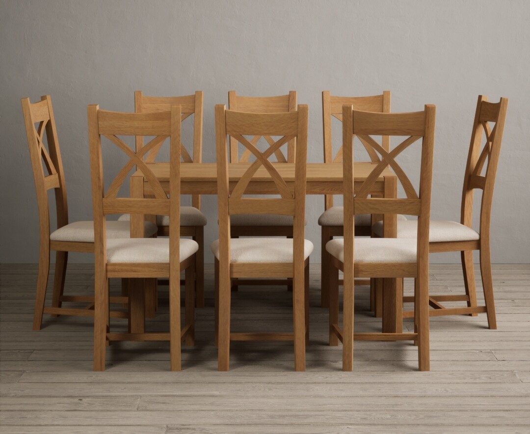 York 150cm Solid Oak Dining Table with 8 Light Grey Natural Solid Oak Chairs