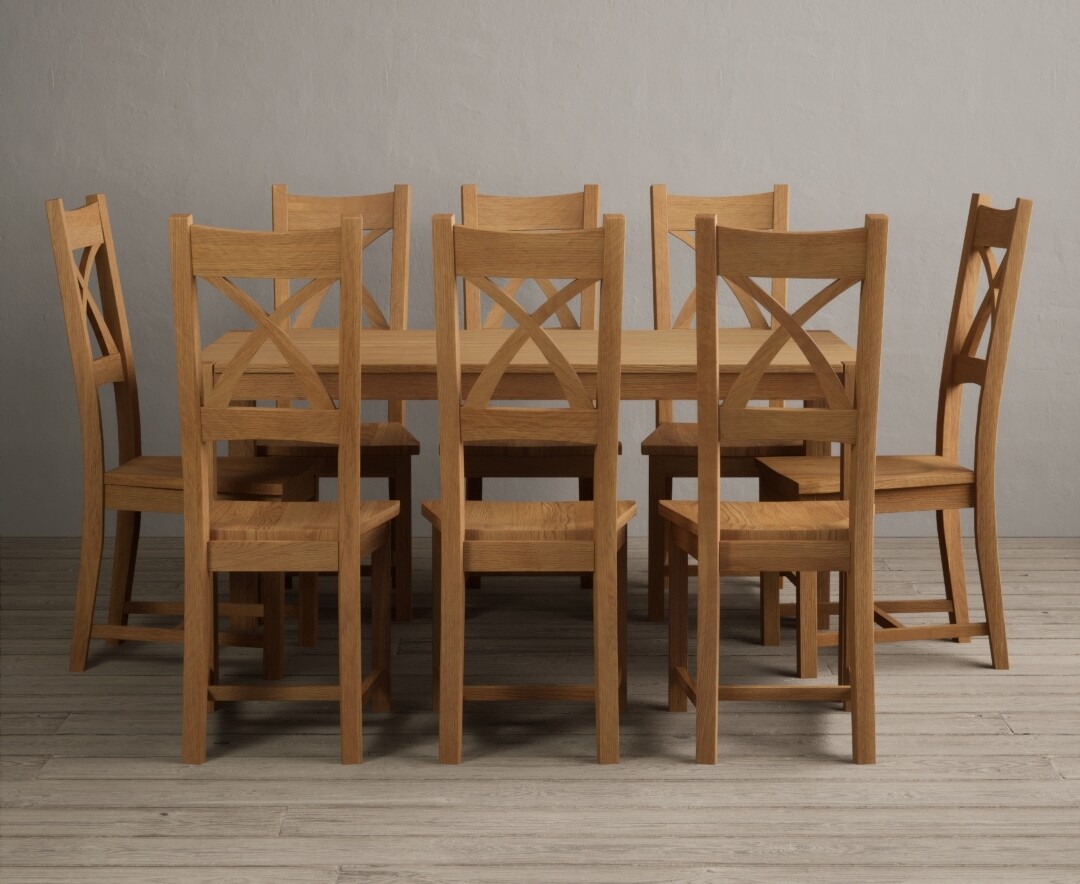 York 150cm Solid Oak Dining Table with 6 Linen Natural Solid Oak Chairs
