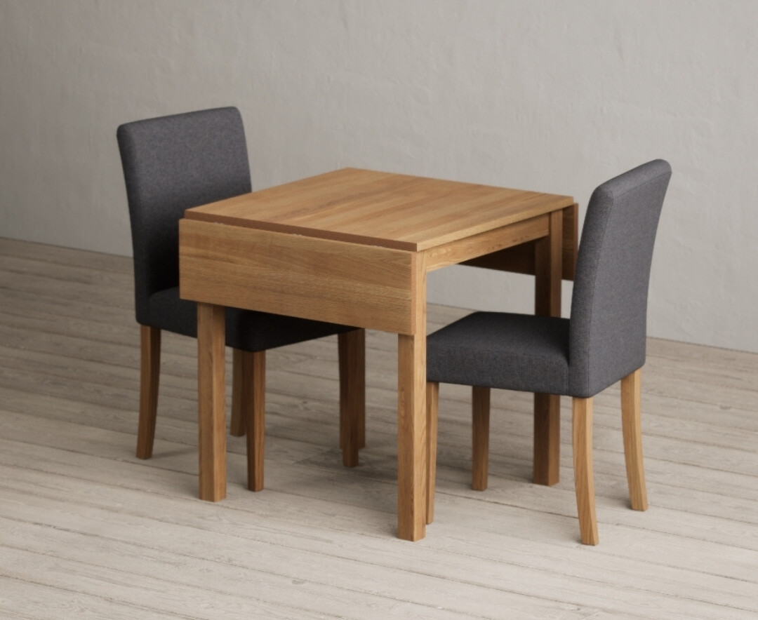 Extending York 70cm Solid Oak Drop Leaf Dining Table with 4 Grey Lila Chairs