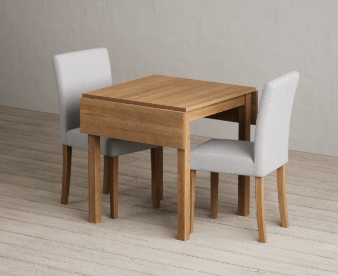 Extending York 70cm Solid Oak Drop Leaf Dining Table with 4 Grey Lila Chairs