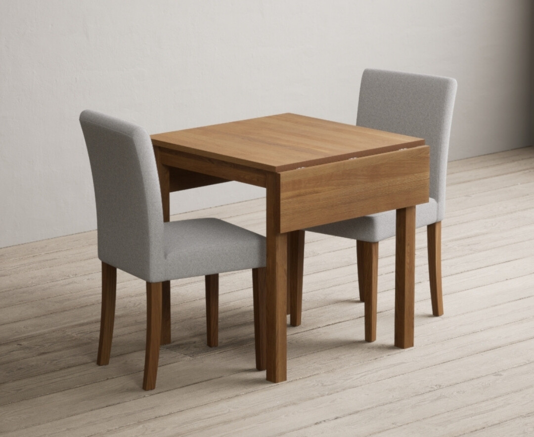 Extending York 70cm Solid Oak Drop Leaf Dining Table With 2 Grey Lila Chairs